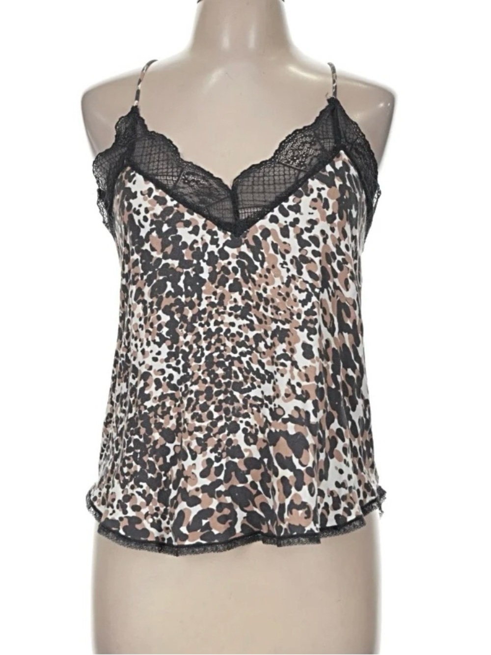 lovestitch Leopard-Print Lace Trim Cami - Black & Brown